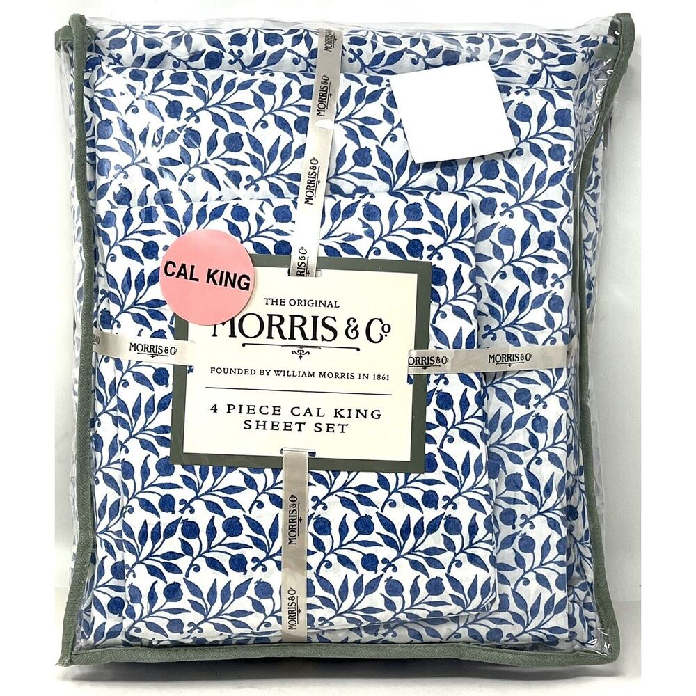 William MORRIS & CO. CALIFORNIA CAL KING Sheet Set Blue White Blueberries Cotton